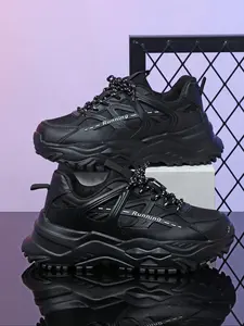 Men's Fashionable Solid Color Lace Up Low Top Sneakers, Casual Comfortable Breathable Sports Running Shoes, Male All-match Round Toe Chunky Sneakers for Daily Wear, Athletic, Casual Running Footwear