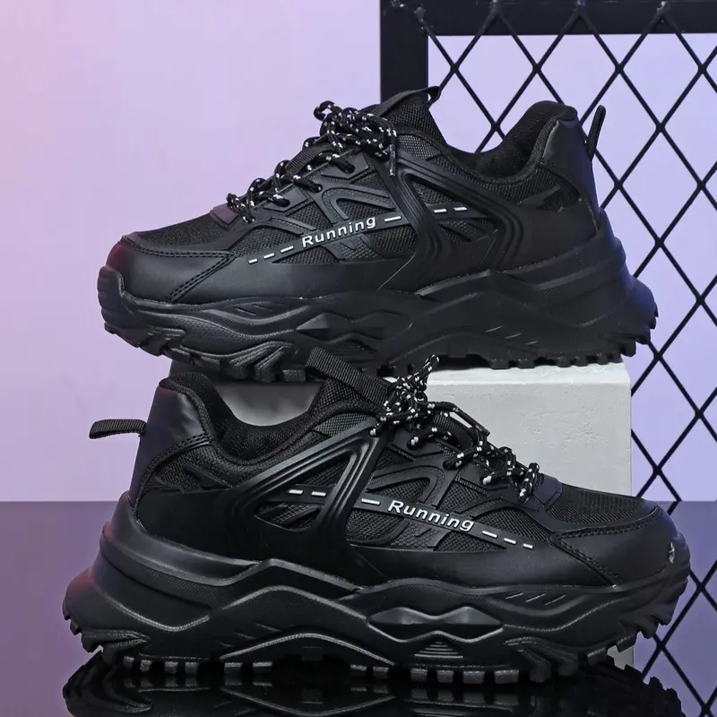 Men's Fashionable Solid Color Lace Up Low Top Sneakers, Casual Comfortable Breathable Sports Running Shoes, Male All-match Round Toe Chunky Sneakers for Daily Wear, Athletic, Casual Running Footwear, Trendy Running Shoes, Sporty Running Shoes