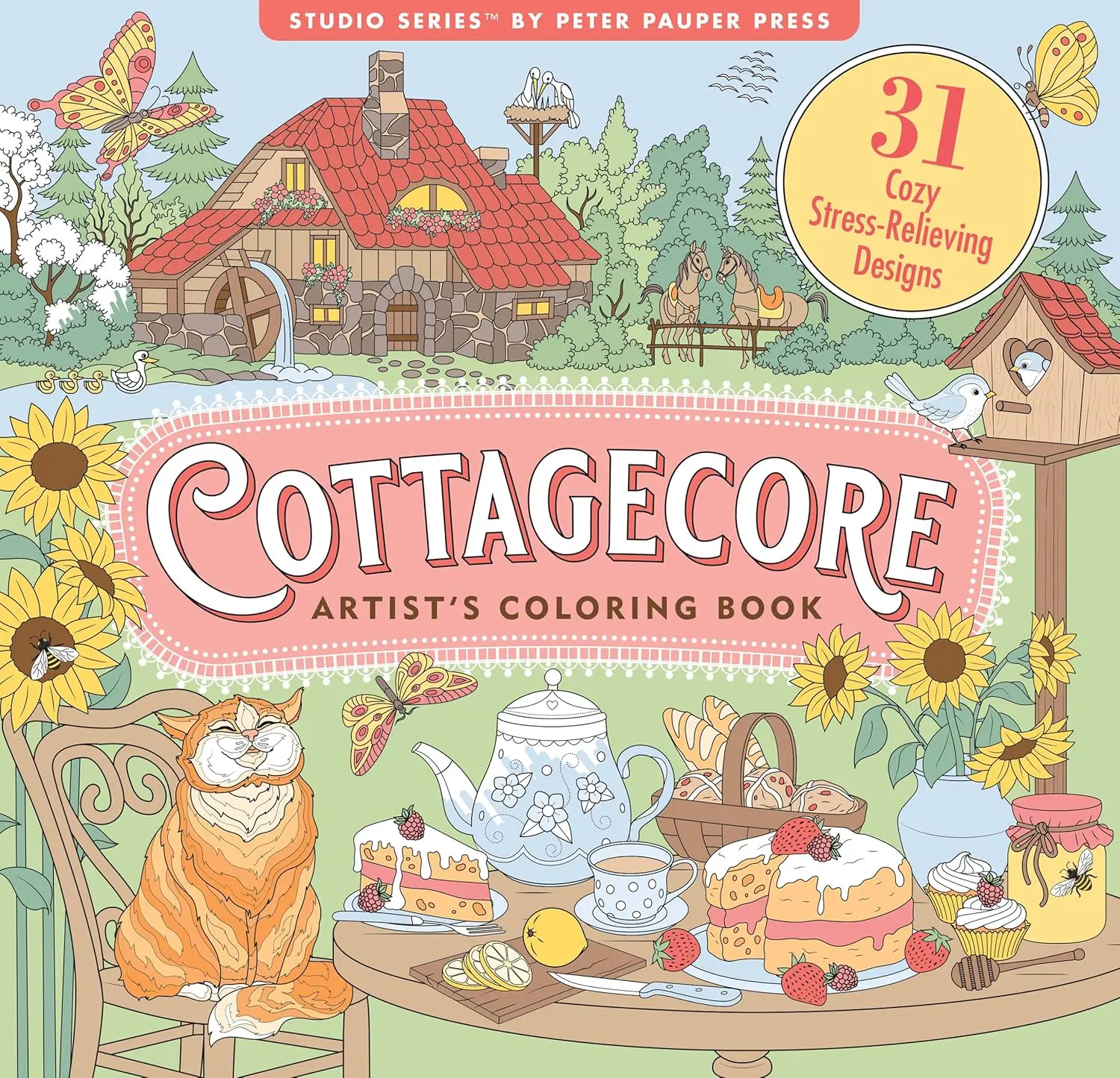 Cottagecore Adult Coloring Book (31 stress-relieving designs) Paperback