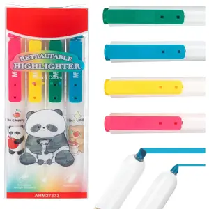 4 Pack Retractable Highlighters, Cute Pastel Chisel Tip Highlighter Pens, No-Bleed Quick-Dry Highlighter Set in Assorted Colors, Cartoon Design, Ideal for Journaling, , School