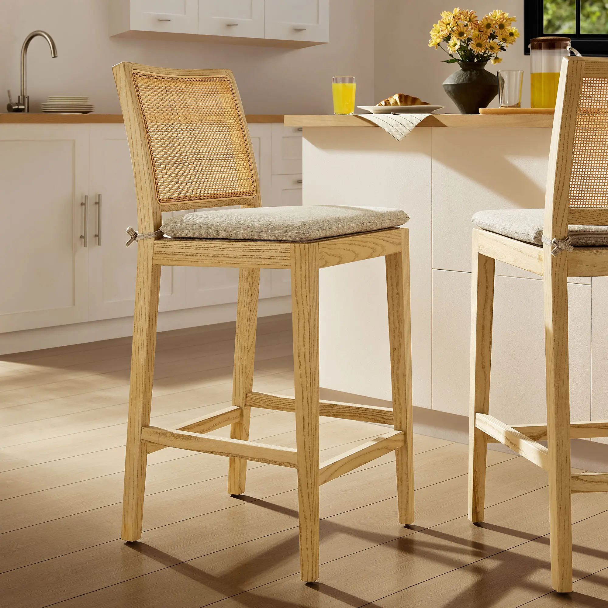 Ovard Wood and Rattan Counter Stool in Natural Ovard Wood and Rattan Counter Stool in Natural