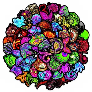 50Pcs Fluorescent Gothic Horror Stickers Skull Demon Weird Animal Trendy Waterproof Decals For Skateboard DIY Decor