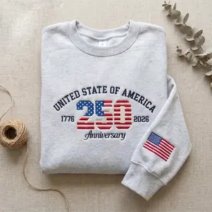 Embroidered USA 250th Anniversary Shirt, America Birthday 1776–2026 T-Shirt, Patriotic Stars Stripes T-Shirt, 4th Of July Gift