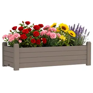 Extra Large Resin Planter Box, Outdoor Indoor Garden Bed with Drainage for Flowers Vegetables Herbs，light brown