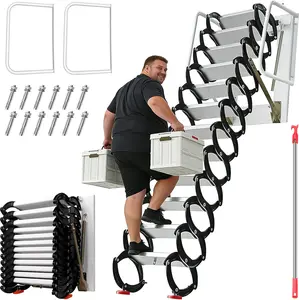 10-foot telescopic folding ladder, 12-section black/white interlocking aluminum-magnesium alloy ladder, dimensions: 27.5 x 23.6 inches, maximum load capacity 1,102 pounds, suitable for attics, warehouses, villa roof gardens stair stringers