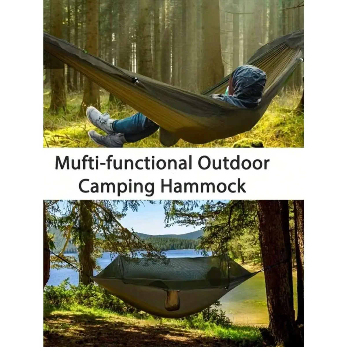 3-in-1 2-Person Polyamide Hammock with Mosquito Net and Waterproof Sunshade, a Lightweight Portable Shelter for Camping and Backpacking, Sun Protection, Unisex, 2-Person Hammocks, A-Type, Easy Setup, Hammock Camping, Multi-Person Hammocks