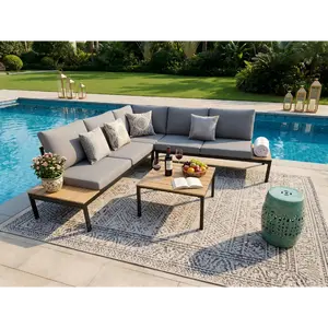 [Bellemave] 4-Piece Outdoor Patio Sectional Sofa Set with Washable Cushions, 1 Corner Sofa & 2 Double Sofa Seat & 1 Coffee Table﻿