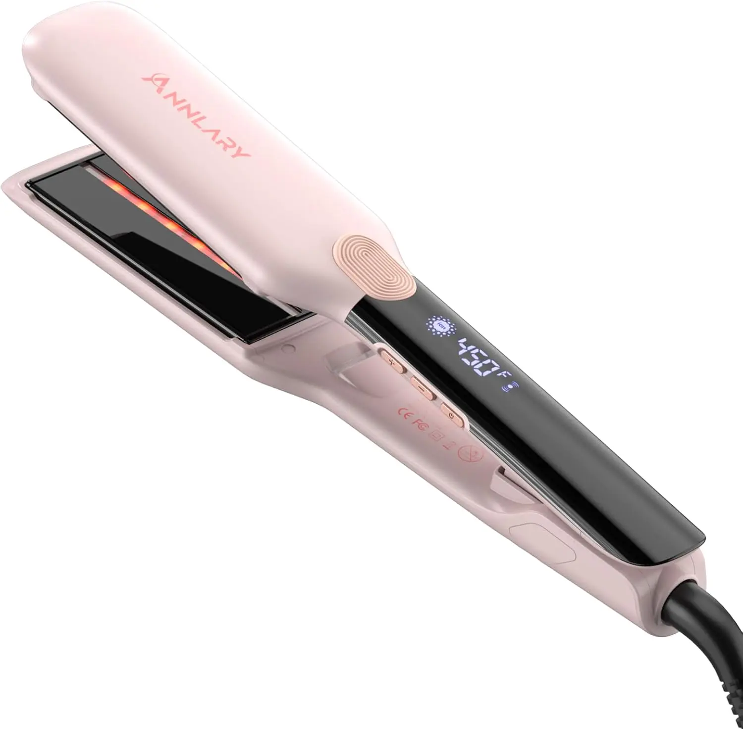 ANNLARY Hair Straightener, 1.75 Inch Flat Iron with Infrared and Ionic Technology, Titanium Plate with Ceramic Coating Dual Voltage Straightener with Heat-Resistant Silicone for All Hair Types