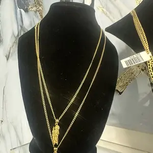 Semi Solid Diamond Cut Chain Set with Religious Pendants – 10K Gold – Size 20” & 22”