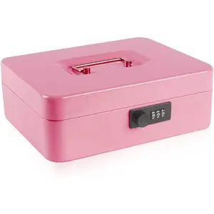 Safe Metal / Box with Combination Lock,  Tray for  9.84"x 7.87"x 3.54" Pink, Large