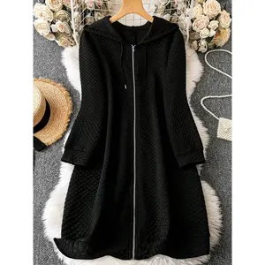 Plus Size Women's Hooded Sweatshirt with Zipper Design, Comfortable Casual Fit, Versatile Fashion Outerwear for Daily Wear
