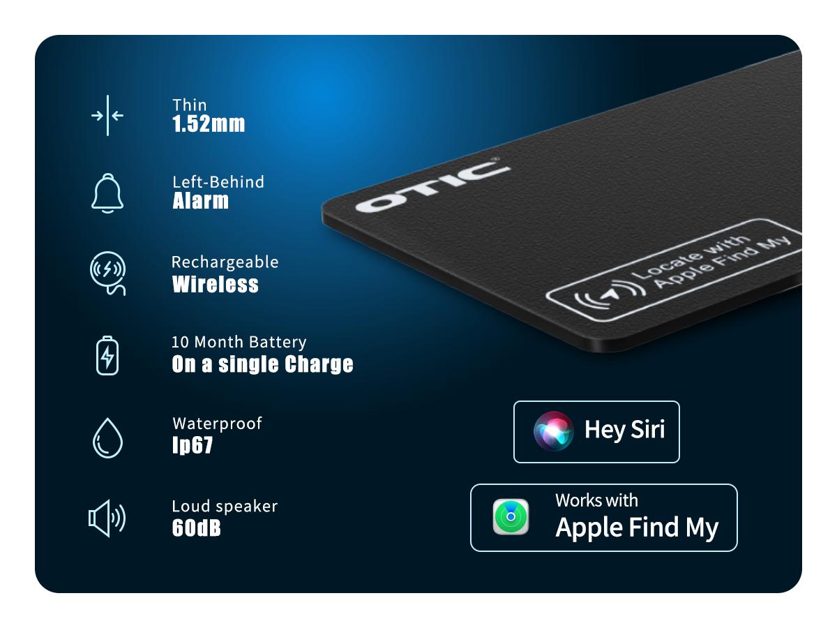 OTIC iOS & Android Bluetooth Tracker Smart Finder for Apple Find My iPhone Card Wallet GPS Tracker Wireless Charging Keys Locator for Keys Bags Passport IP67 Waterproof Dust Resistant
