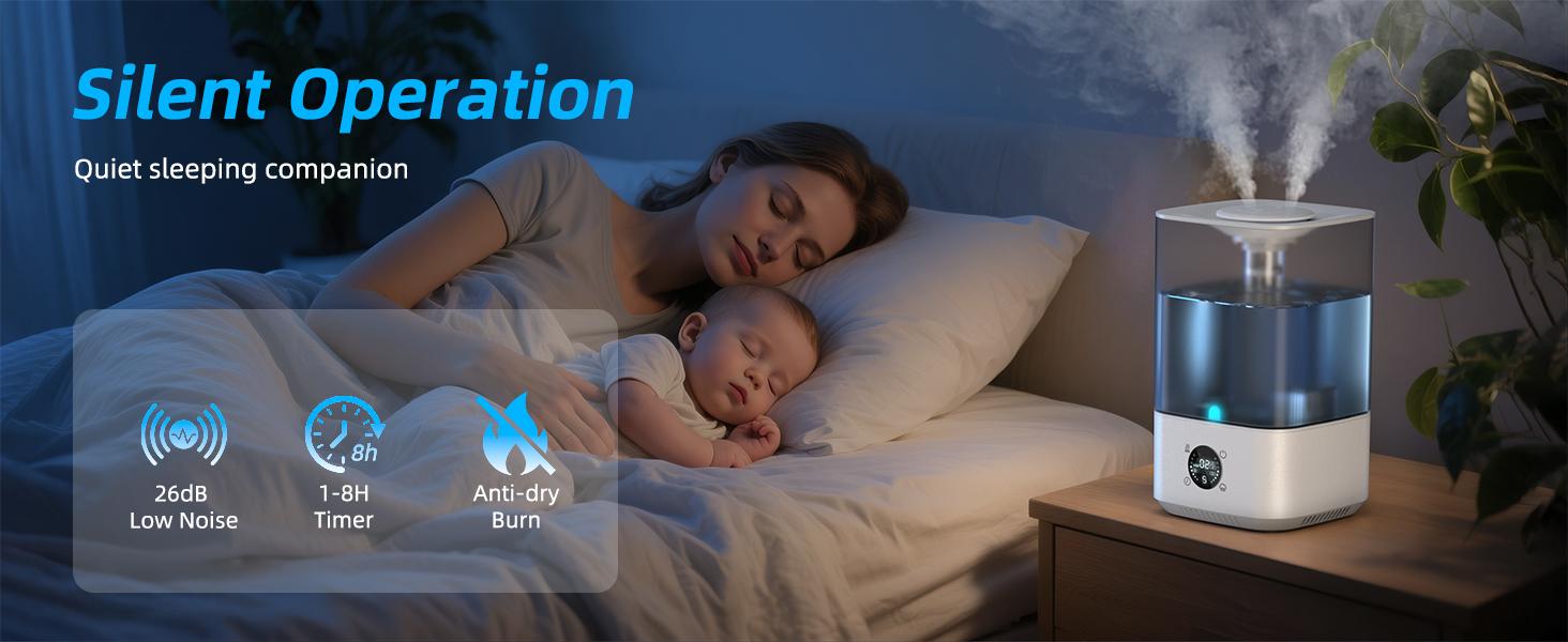 PKBD 6L Humidifier for Bedroom Large Room Home 800ft² Wide Coverage 26dB Quiet Easy Top Fill Quickly & Evenly Humidify Real-Time Humidity Monitoring Anti-dry Burn