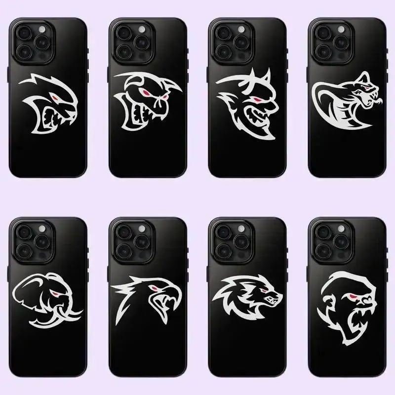 Dodge Charger Hellcat Rugged Phone Case — Black & White Muscle Car Shockproof Protective Cover, Compatible with iPhone 11–17 Pro Max/Plus Series and Samsung Galaxy S23–S25 Series