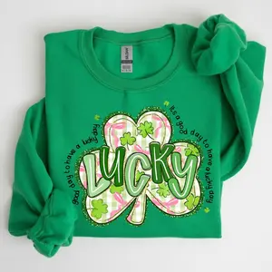 Lucky Shamrock Sweatshirt, Blessed Vibes Sweatshirt, Retro Coquette St Patrick's Day Gift, Unisex Top