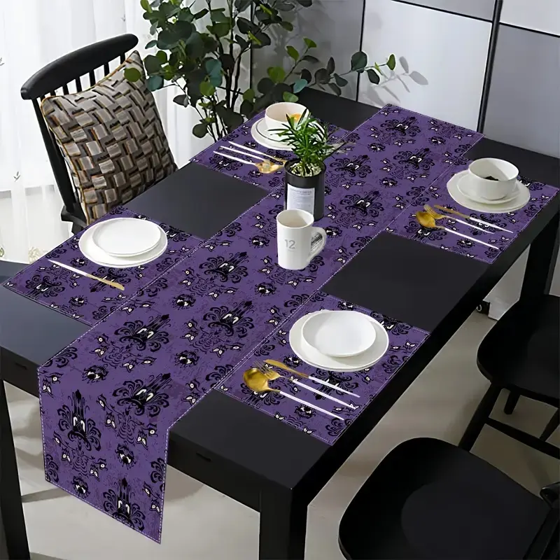 1/5/7 piece set of linen Rectangle placemats, tablecloths, dressing table scarves, Rectangle table cover, Halloween decorative tablecloths, suitable for party decoration, kitchen, family gatherings, holiday decoration