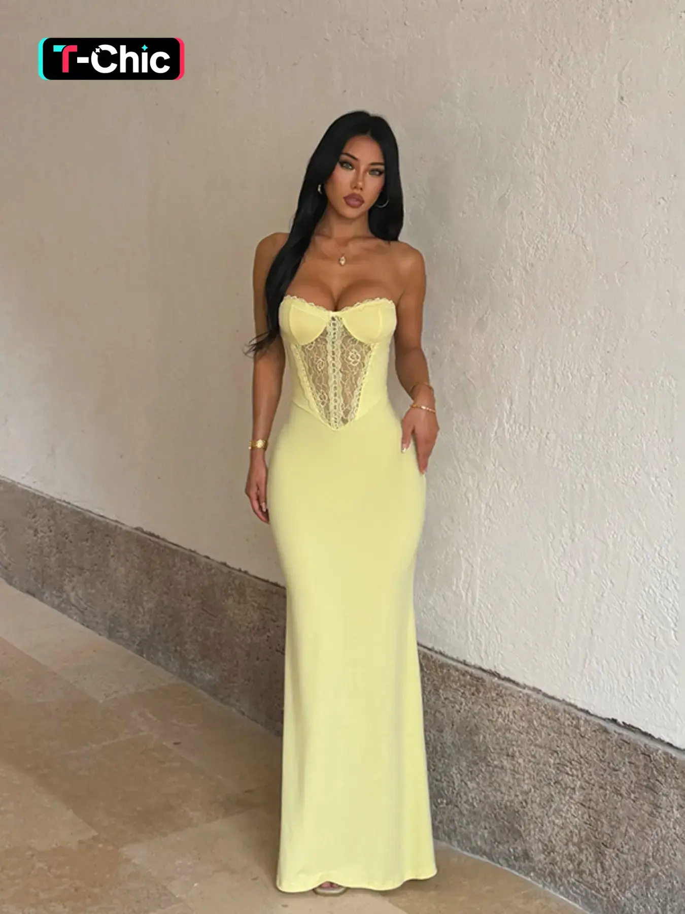Lace Patchwork Waist Cinched Strap Dress, Elegant Sleeveless Maxi Dress, Summer Fashion Women's Clothing, Formal Party Wear, Engagement Dress, Elegance, Womenswear, Embellished Gown