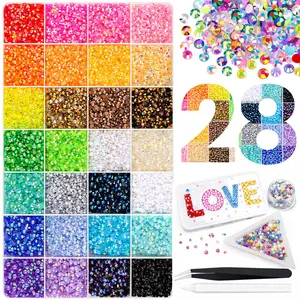 32000Pcs 28Colors Resin Rhinestones 3mm Flatback Crystal Rhinestones with Tweezers for Nail Art, Crafts, Makeup, Bedazzling DIY Projects