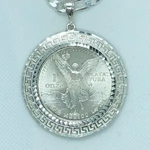 Centenario with 26" Figaro Necklace (.925 PURE SILVER)