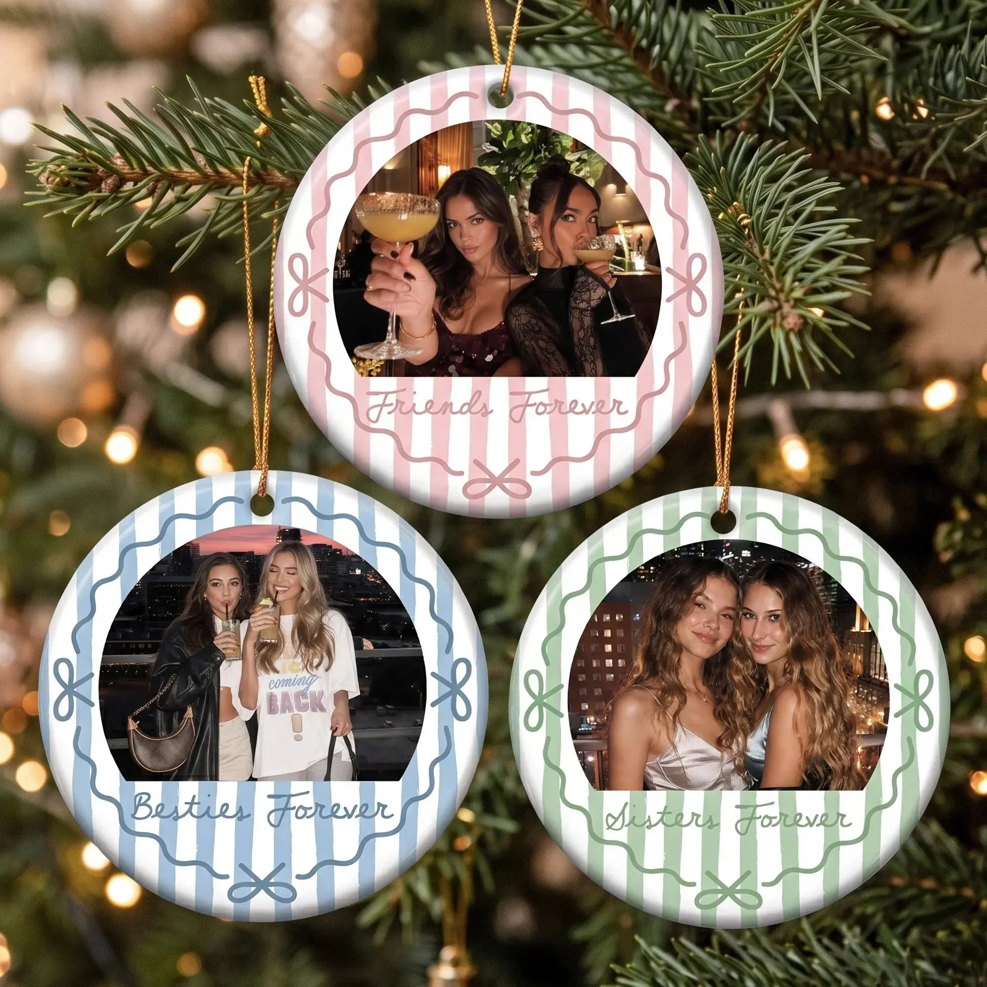 Besties Forever Custom Photo Round Ceramic Ornament Personalized Friendship Gift