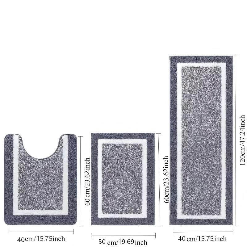 3pcs 15.75X23.62“, 19.96X23.62”, And 15.75X47.24“ Bathroom Rug Non Slip Absorbent Bath Mats for Bathroom Sets Washable Microfiber Bathroom Rugs and Mats Shaggy Bath Rugs and U-Shaped Toilet Mat for Bath