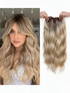 22 Inch Wavy Hair Topper with Bangs | Premium Kanekalon Synthetic Hair | Clip-In for Thinning Hair | Natural Volume for Daily Confidence | Synthetic Extensions