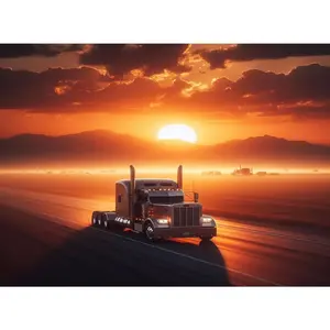 Peterbuit Semi Truck Sunset | 24X16 inch POSTER | wall AI art, decor, - Unframed Canvas Poster - Unframed Canvas Poster Room Gifts Colorful Ornaments Decoration Print