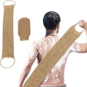 Hemp Back Scrubber Bath Towel Jute Exfoliating Loofah Back Strap with Gloves for Shower Body Cleaning Kit for Bath Supplies