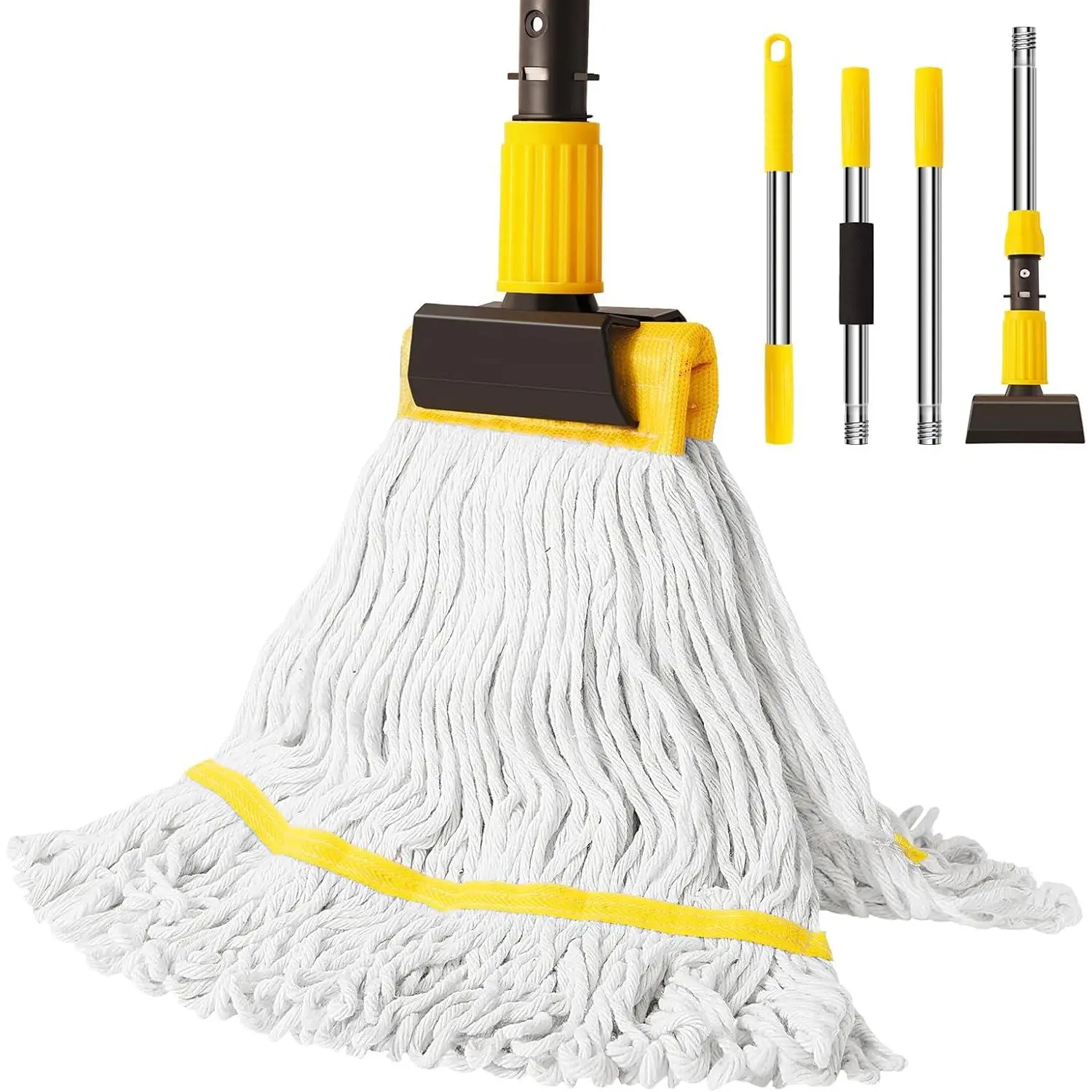 Professional Commercial Mop Industrial Heavy Duty Mop with 54" Long Handle ,Wet Mop for ,Workshop,Garage Floors Cleaning,with 53'' Stainless Steel Mop Handle,Yellow