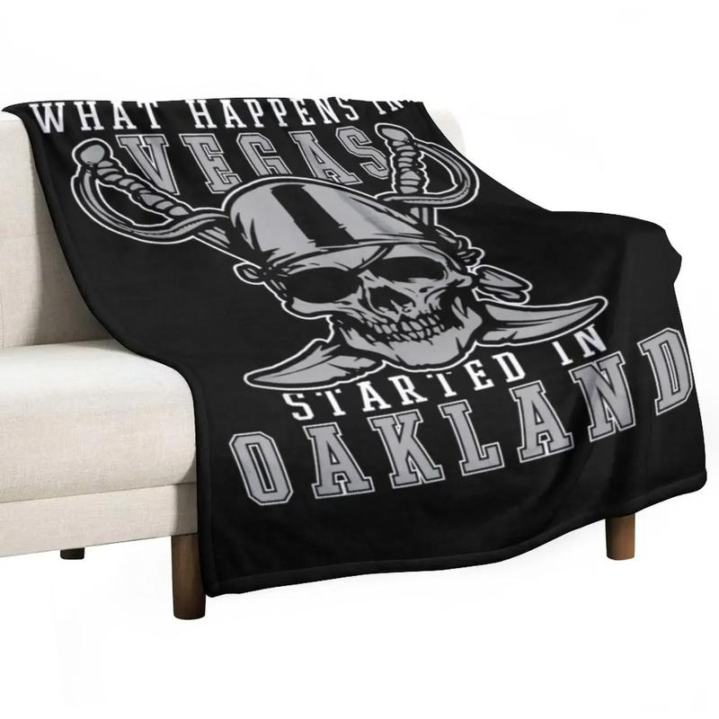 What Happens In Vegas Started In Oakland Football Raider Flannel Throw Blanket Suitable For Home, Office, Travel, Camping, And Car Use, Perfect Gift