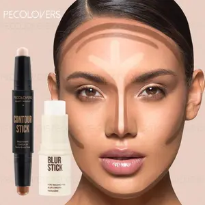 [2pcs Set] Double-Ended Contour Stick + Pore Minimizer Primer Stick, Waterproof And Sweat-Proof, Brightening Formula Makeup, Contouring And Concealing, Covering Dullness, Freckles, Acne Marks, Etc. Use In Combination To Create a Perfect Base Makeup