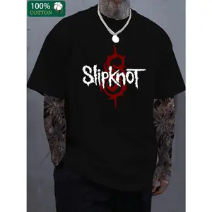 Slipknot-Inspired Men's Cotton T-Shirt - Casual Short Sleeve, Crew Neck, Summer Fashion Top in Classic Black