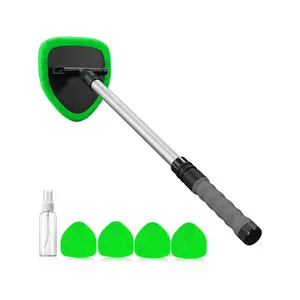 Car Windshield Cleaner Tool Extendable Handle Glass Wiper Microfiber Pads Kit