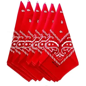 100% Cotton Bandanas Scarves for Men Women Paisley Printed Large 22x22 Inches Red Pack of 6 Unisex Soft Stylish Eco-Friendly