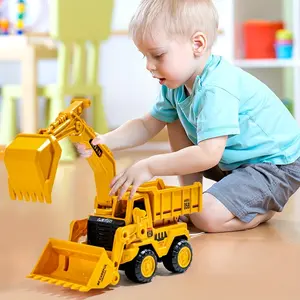 Yellow Inertia Skid Steer Excavator Toy Truck with Dump Bed, Engineering Vehicle Model Toy Made of ABS Material, No Battery Required, Suitable for Boys and Girls, Great Birthday Gift Option Retro Front Loader Metal Toy Truck