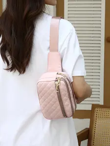 Women's Fashionable Geometric Quilted Fanny Pack Belt Bag, Casual Versatile Zipper Chest Bag for Daily Used, Trendy All-match Sling Bag