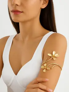 Elegant Flower Design Arm Cuff Bangle, Fashionable Adjustable Open Upper Arm Bangle for Women, Trendy All-match & Exquisite Jewelry for Birthday Gift