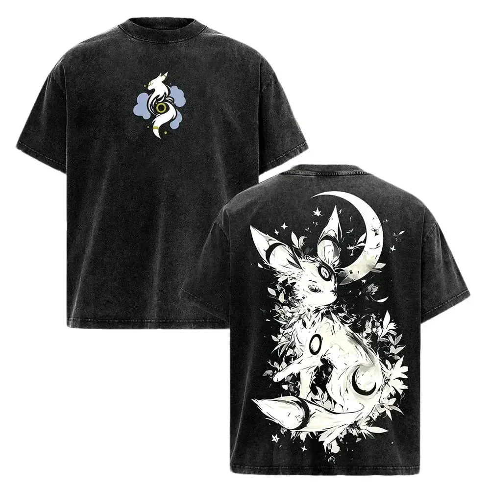 Vintage Umbreon Oversized Heavy Cotton Acid Washed Graphic Tee | 90s Graphic Good Tees | Casual American Short Sleeve Unisex T-Shirt | Breathable Pocket Monsters Streetwear Top For Gym & Daily Wear | Classic Anime Apparel Perfect Gift For Pokemon Fans!