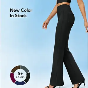 Women's High Waist Bootcut Dress Pants, Stretchy Pull-On Lady Bottom Clothes with Pockets, Minimalist Elegant Business Casual Office Slacks