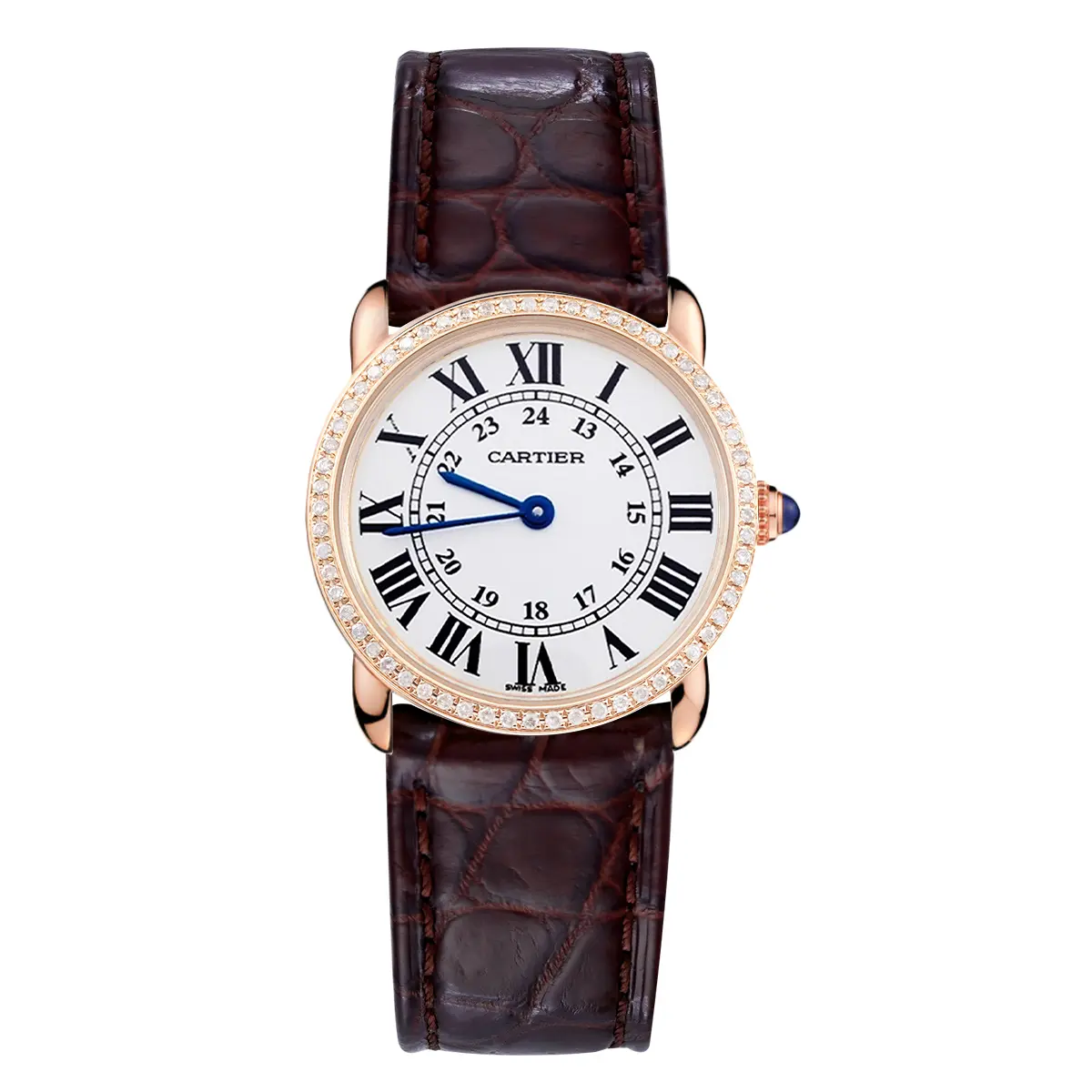Cartier Ronde de Cartier W6701007 29mm Quartz Silver Dial Steel & 18K Rose Gold Ladies Watch, Bezel Aftermarket Diamonds, Roman Numeral Dial WHP043092