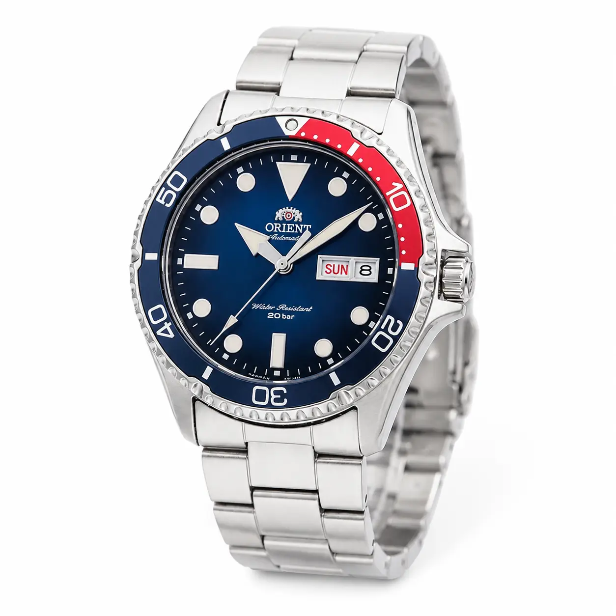 Orient Mako Kamasu II Men's Automatic Mechanical Wrist Watch for Male Wear - Deep Blue Luminescent Face, Red-Blue Rotate Bezel, Day-Date Display, 20-Bar Water Resistance, Stainless Steel Band, Classic Dive-Inspired Timepiece for Daily & Outdoor Use