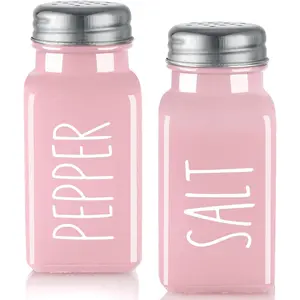 Pink Salt and Pepper Shakers Set - Pink Kitchen Decor and Accessories - Cute Glass Salt Shaker for Kitchen and Table, RV, Camp,BBQ