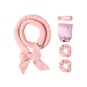L'ANGE HAIR - Velvet Heatless Curls Set | Soft Curling Rod with 2 Velvet Scrunchies & Adjustable Bonnet for Comfortable Overnight Curls | Heatless Styling Tool for All Hair Types | 5-Piece Set, Heatless Hair Curler, Curly Hair Kit, Curlrollers