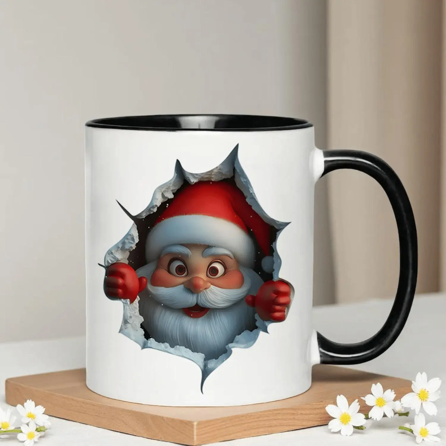 1pc Christmas Ceramic Mug with Santa Claus Design - 11oz & 15oz Coffee & Tea Cups, Dishwasher Holiday Cups Suitable for Home, Office, and Christmas Decorations - Ideal Gift for Coffee, Tea, Cocoa, Hot Beverages