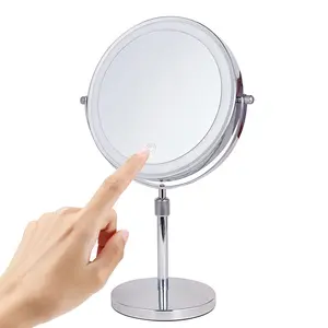 Topoptical 8 Inch LED Magnifying Makeup Mirror, Adjustable 360° Rotating Battery Operated, 1x/10x Dual Side Magnification, Three Color Lights