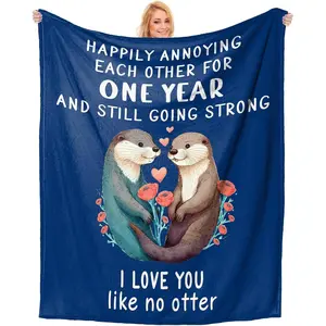Brand Name - Blanket with Otter 60"X50", 1 Year Anniversary Gift for Men, Ideal for Celebrating One Year, Unique Gift for girlfriend