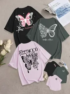 Women's Breathable Casual Everyday T-Shirt, Loose Fit Round Neck Crewneck Design, Butterfly Print, Short Sleeve, Fashion Comfort Versatile Top, 3 Pack, Streetwear, Womenswear