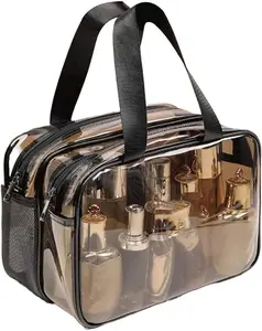 Clear Double-layer Travel Makeup Bag, 1 Count Large Capacity Portable Cosmetic Bag Toiletry Bag, Wet & Dry Uses Zipper Makeup Pouch