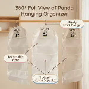 Hanging Underwear and Bra Organizer for Closet, 3-Tier Mesh Storage Shelves with Cute Panda Design, Multi-Layer Wardrobe Space Saver for Socks,Panties