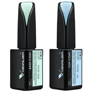 VENALISA 2 Pcs 15ml Gel Nail Ploish Base and Top Coat Set, No Wipe High Gloss Long Lasting Tempered Top Coat Polish Soak Off LED Gel Kit